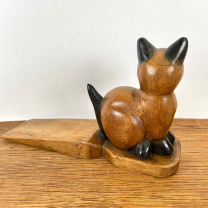 Vintage houten deurstopper kat