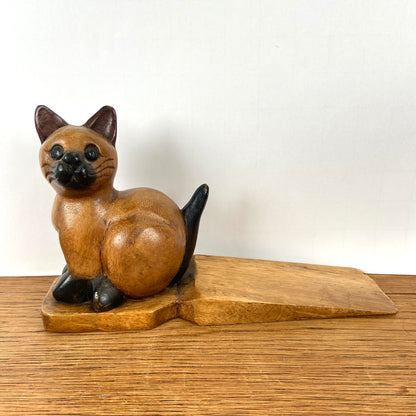 Vintage houten deurstopper kat