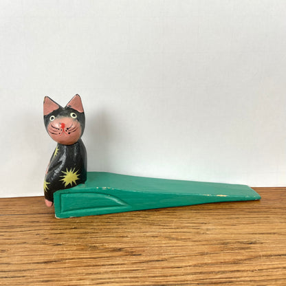 Houten deurstopper kat
