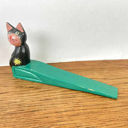 Houten deurstopper kat