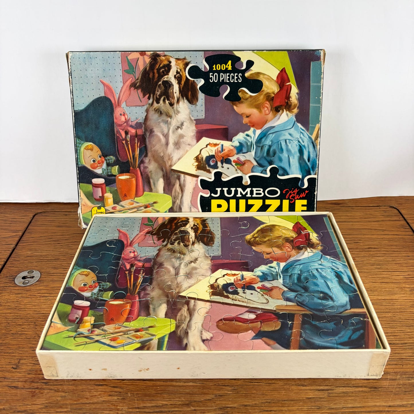 Vintage Jumbo puzzel meisje met hond 50 stukjes