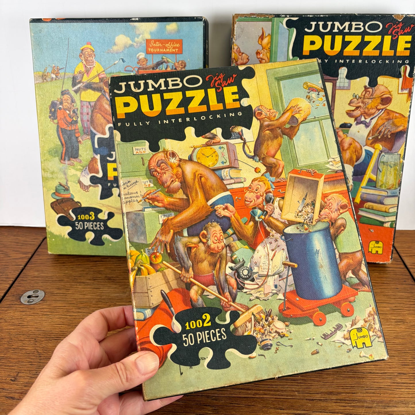Vintage Jumbo puzzels apen, set van 3