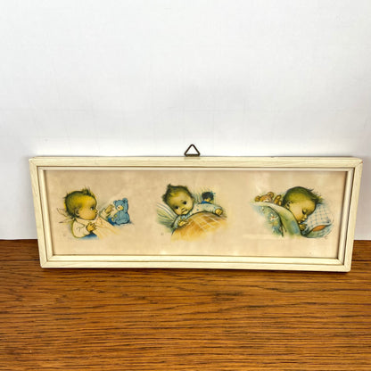 Vintage schilderijtje baby'tjes in bed