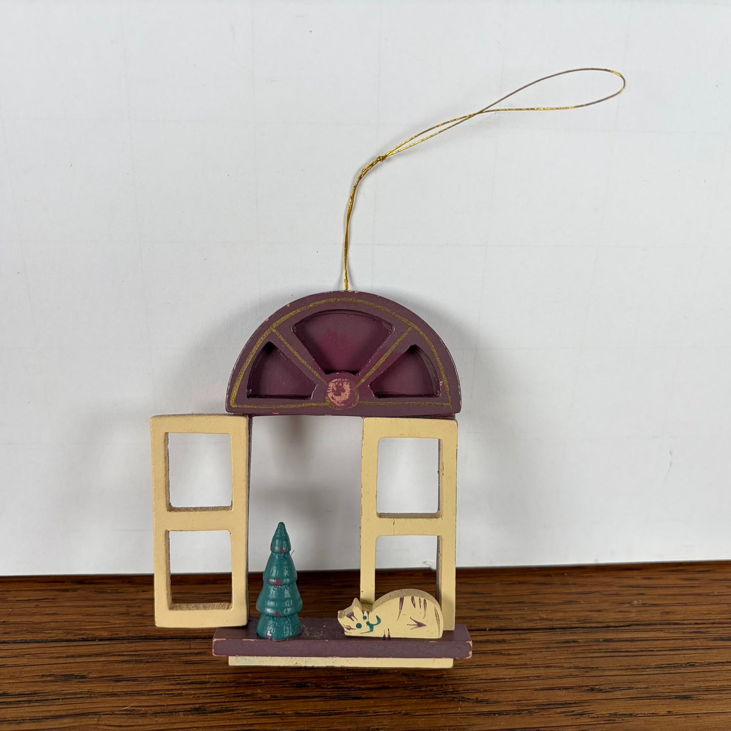 Houten kersthanger raam met kat