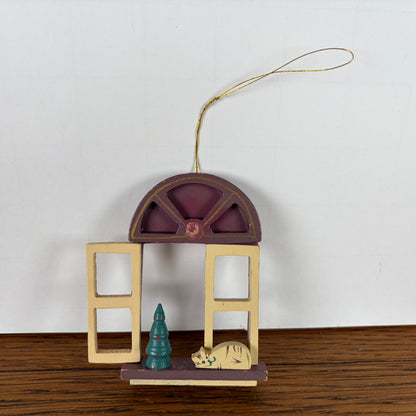 Houten kersthanger raam met kat