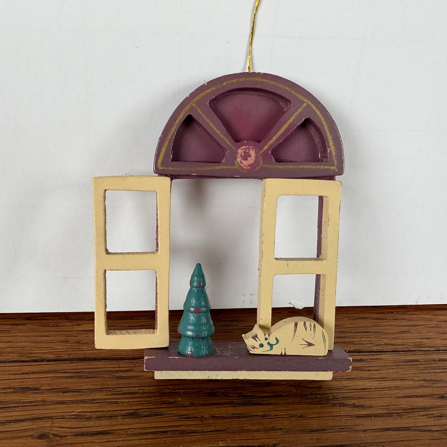 Houten kersthanger raam met kat