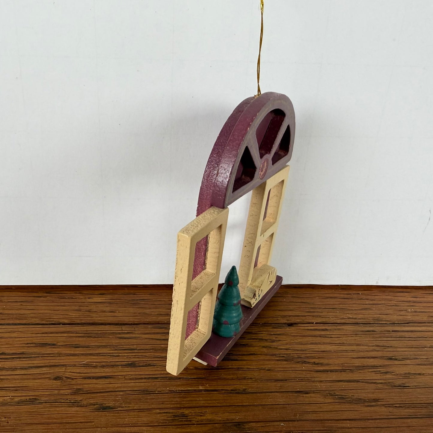 Houten kersthanger raam met kat