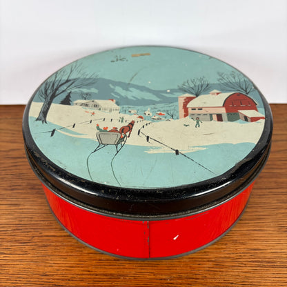 Vintage rond koekjes blik sneeuw