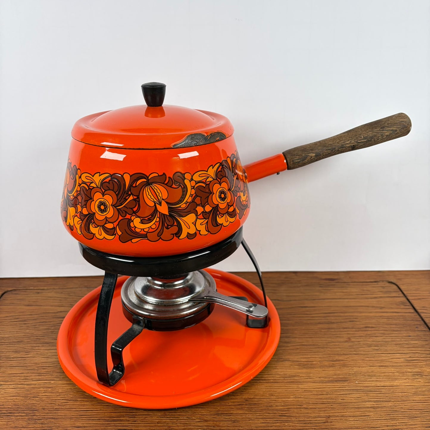 Vintage oranje fondueset