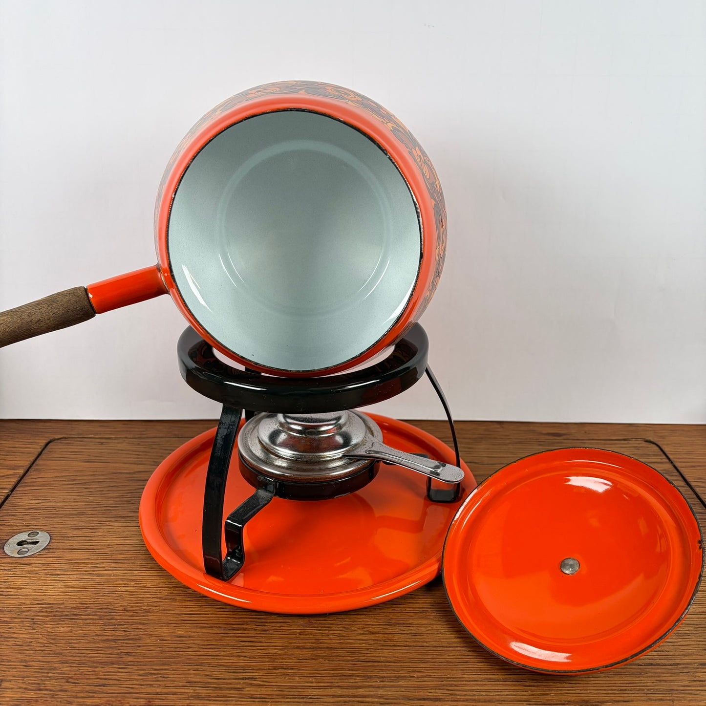 Vintage oranje fondueset