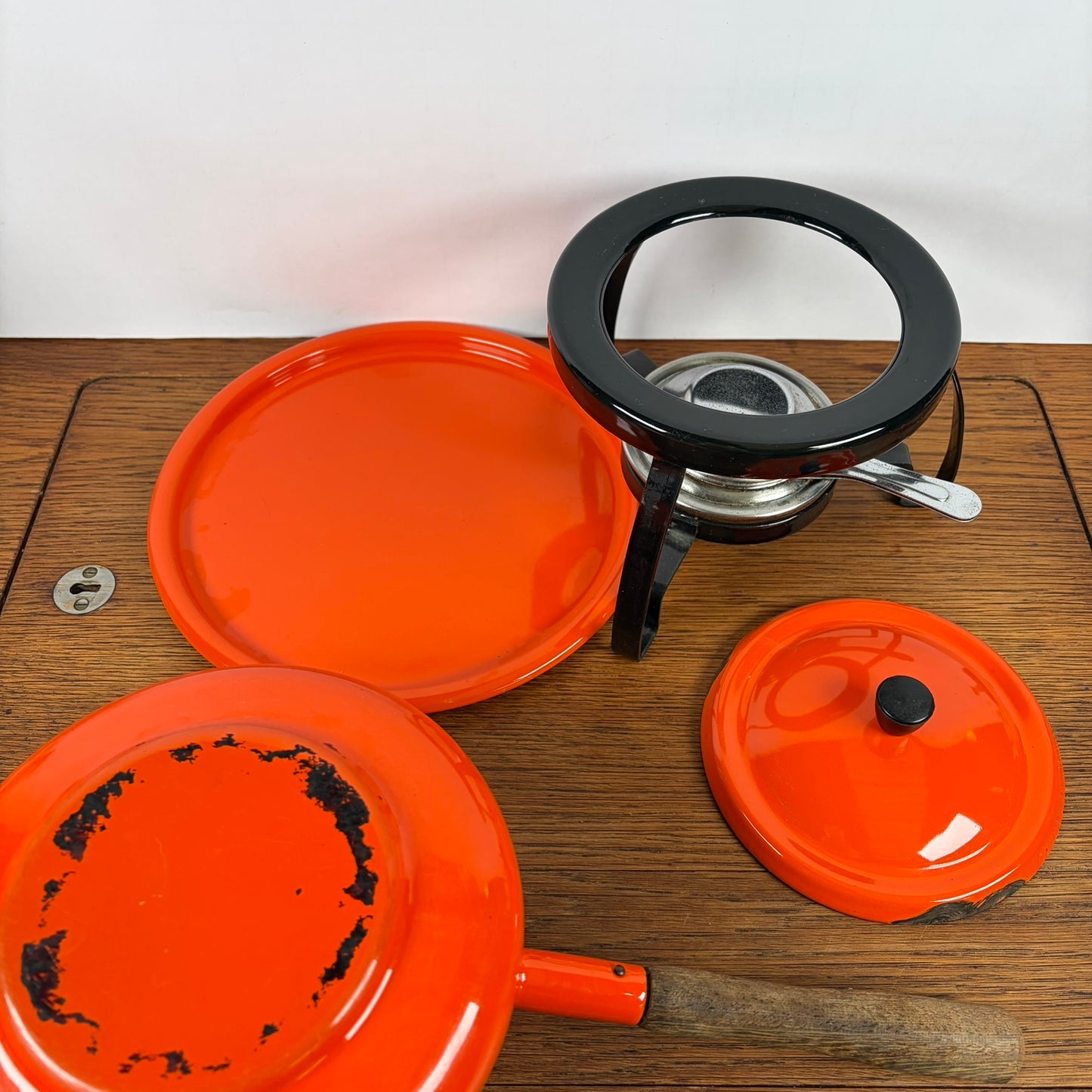 Vintage oranje fondueset