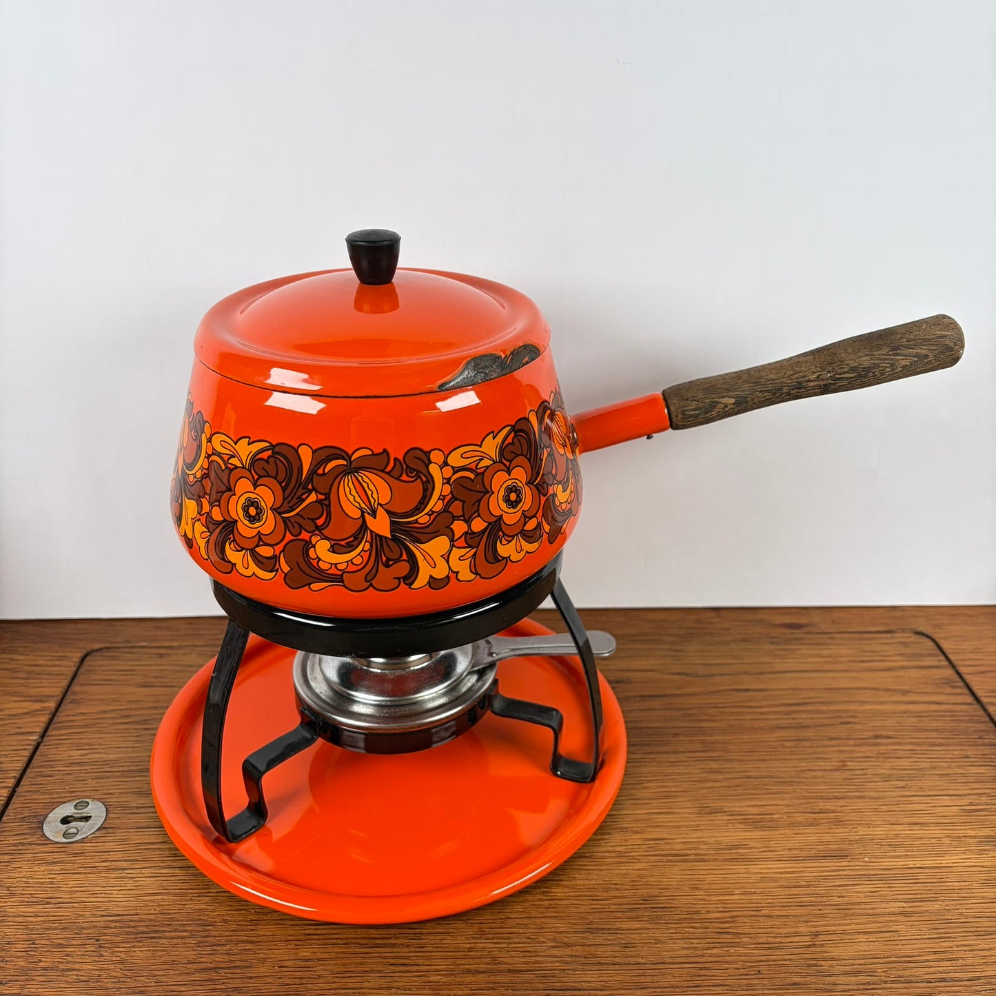 Vintage oranje fondueset