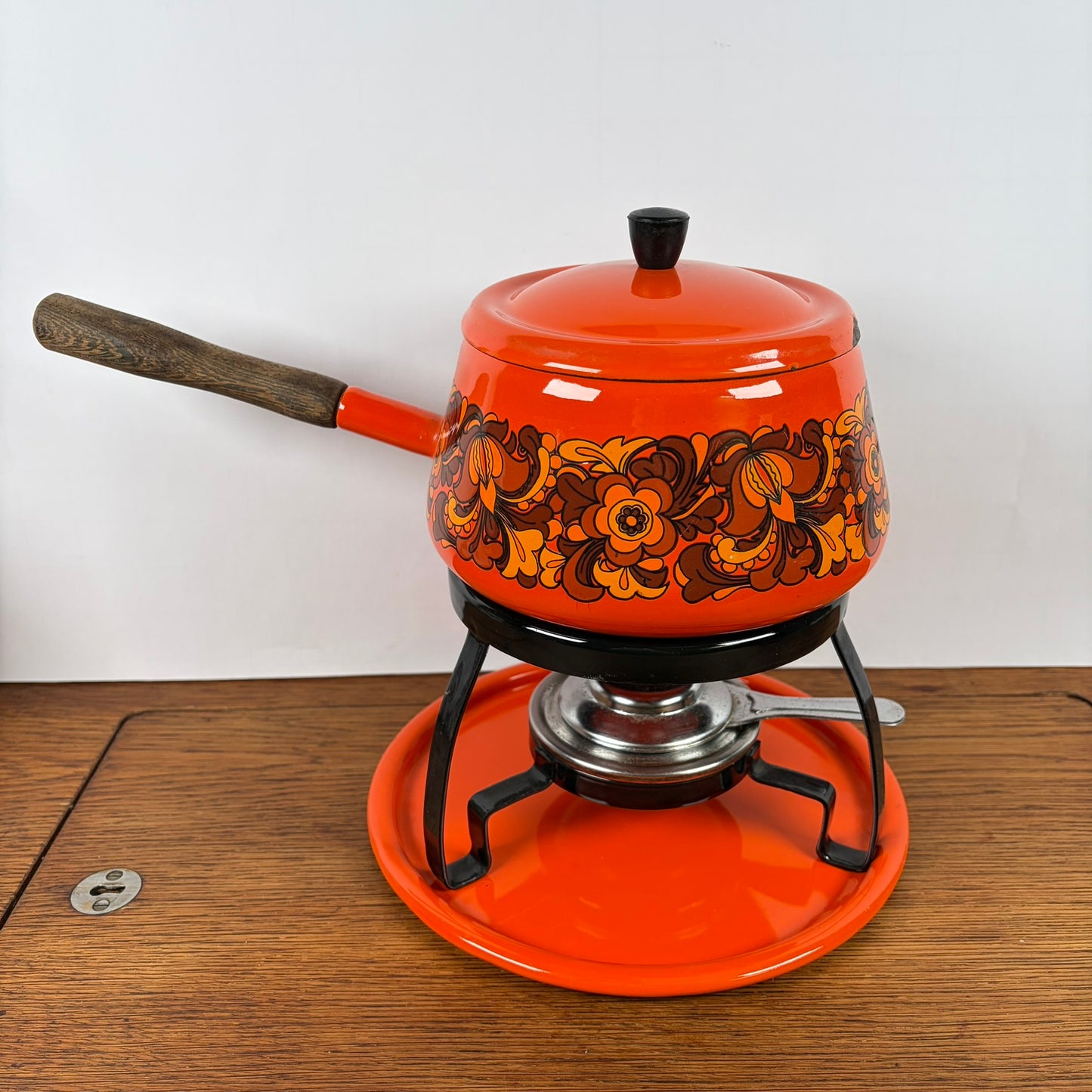 Vintage oranje fondueset