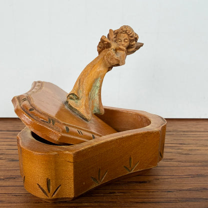 Vintage houten doosje met kerst engeltje
