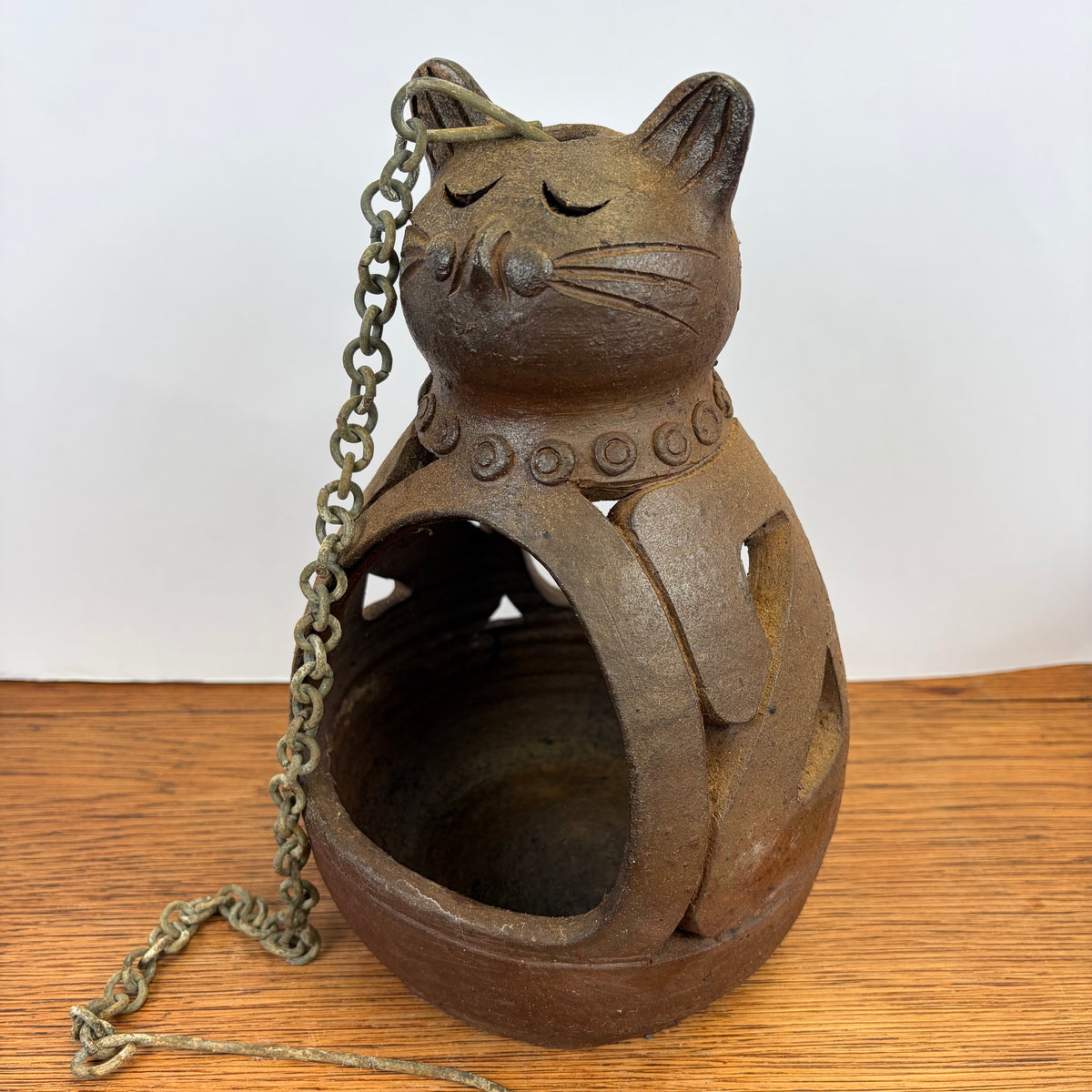Vintage hangbloempot kat