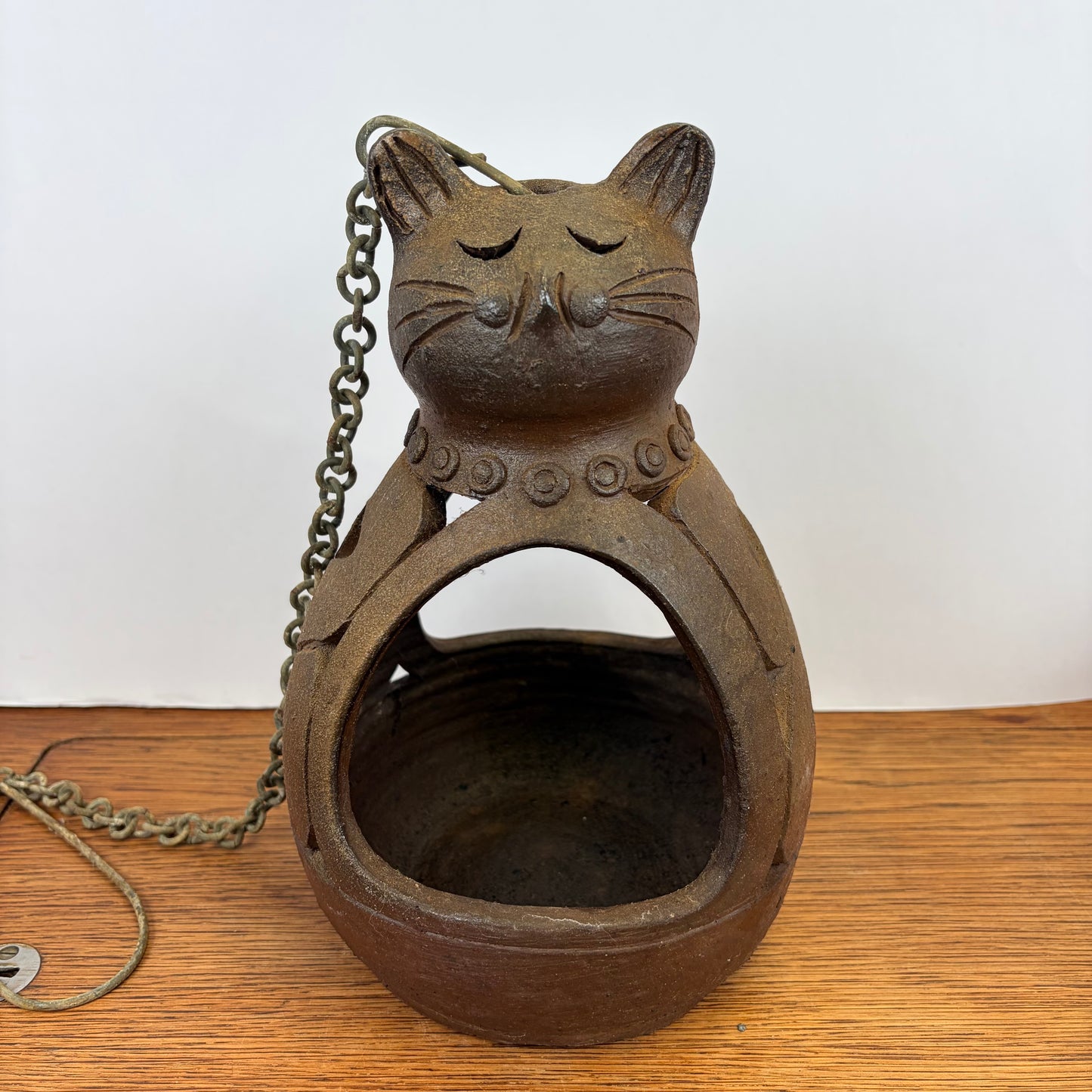 Vintage hangbloempot kat