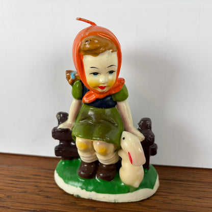 Vintage kaarsje meisje met konijn
