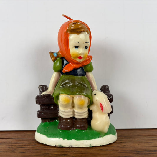 Vintage kaarsje meisje met konijn