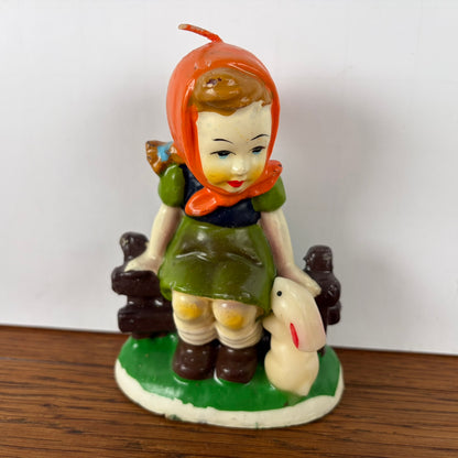 Vintage kaarsje meisje met konijn
