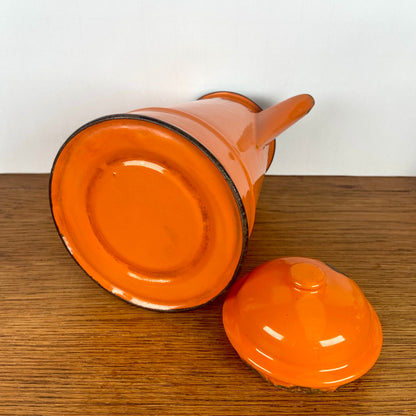 Vintage oranje emaillen theepot