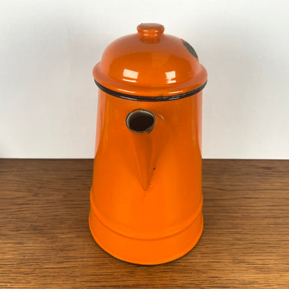 Vintage oranje emaillen theepot