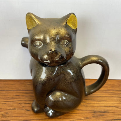 Vintage brons kleurige theepot kat