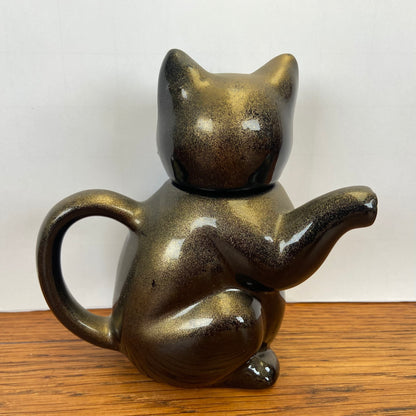 Vintage brons kleurige theepot kat