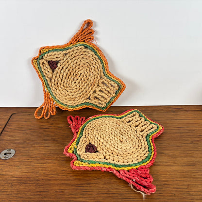 Vintage rieten onderzetters vis