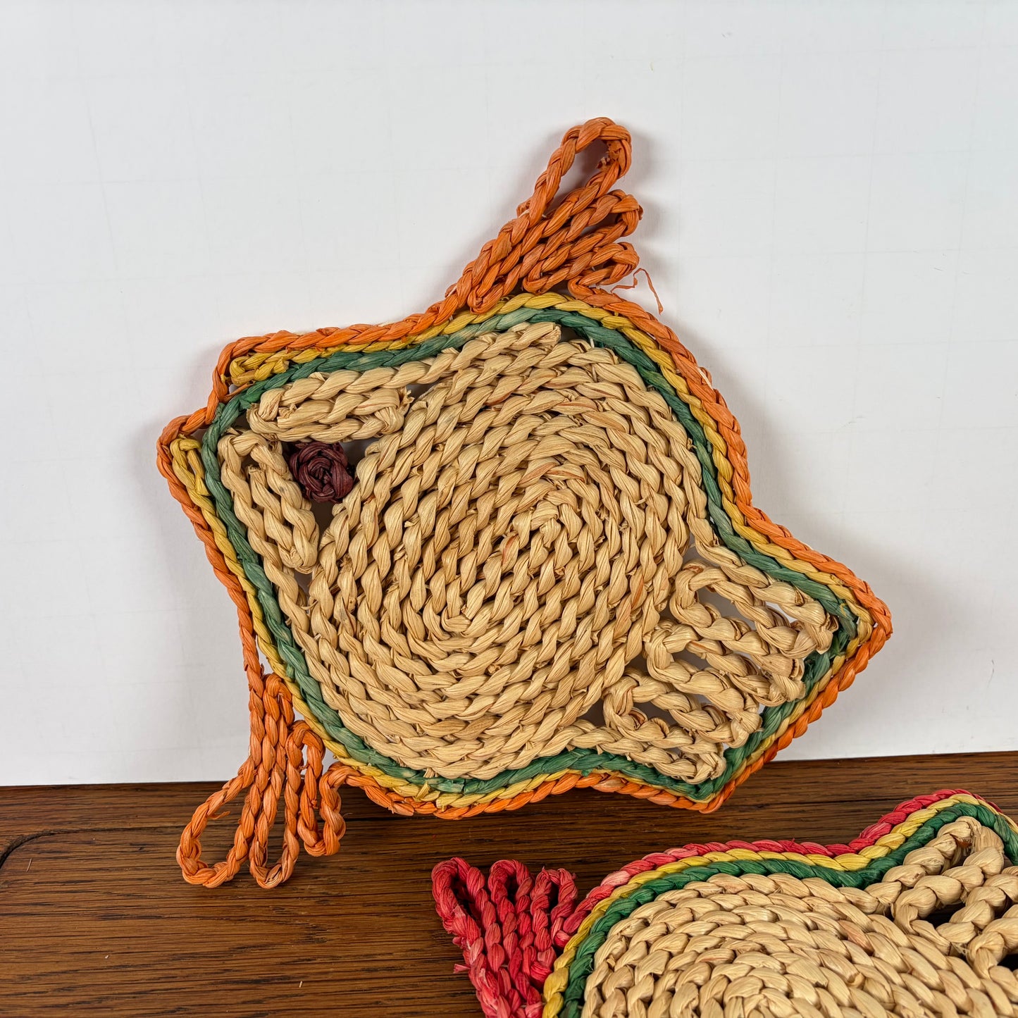 Vintage rieten onderzetters vis