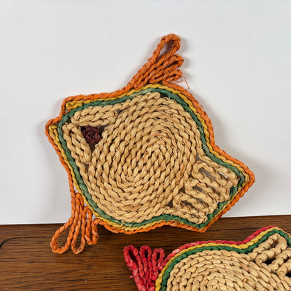 Vintage rieten onderzetters vis