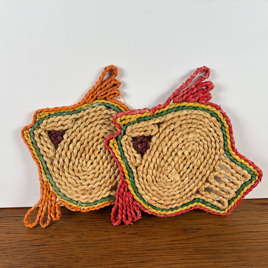 Vintage rieten onderzetters vis