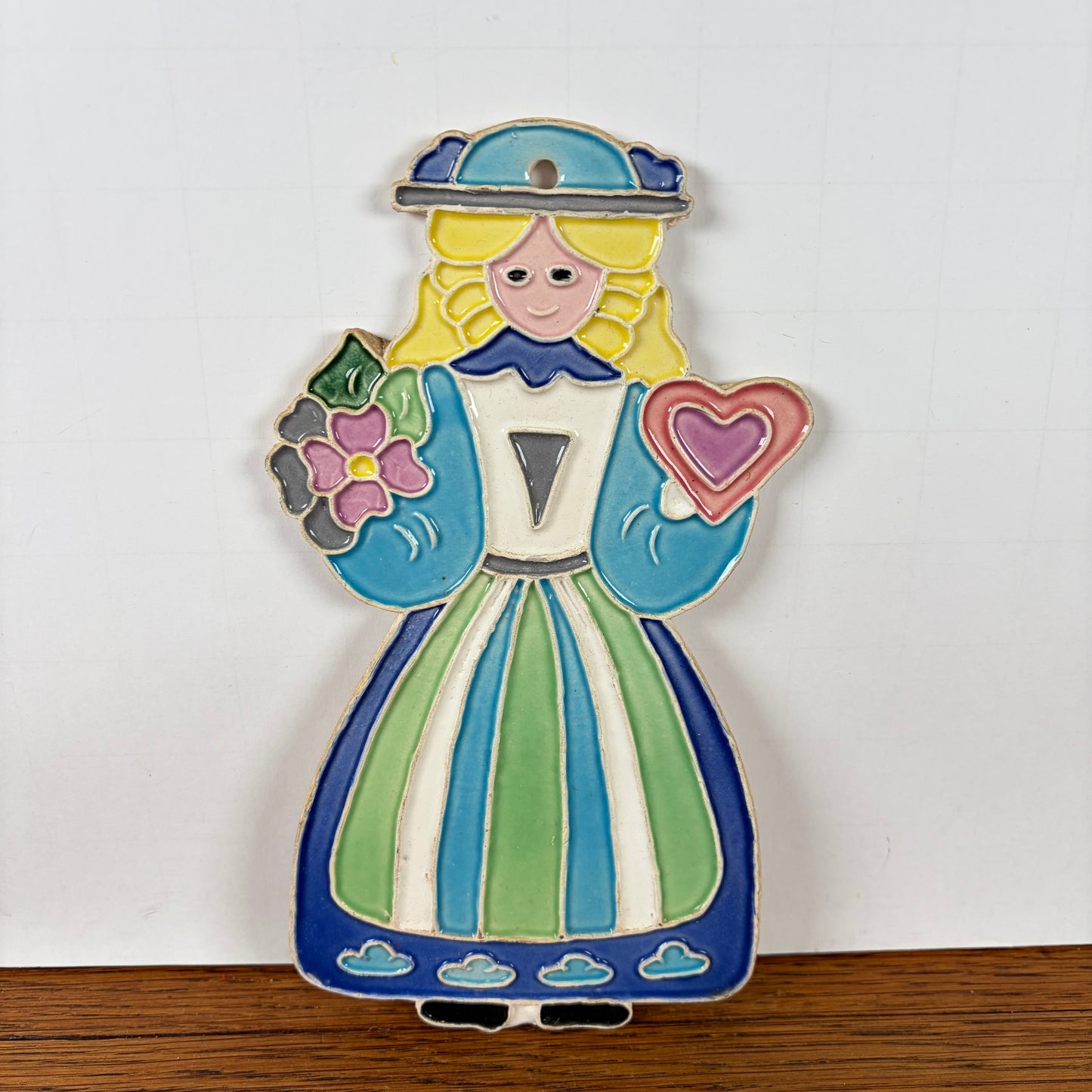 Vintage keramieke tegel dame