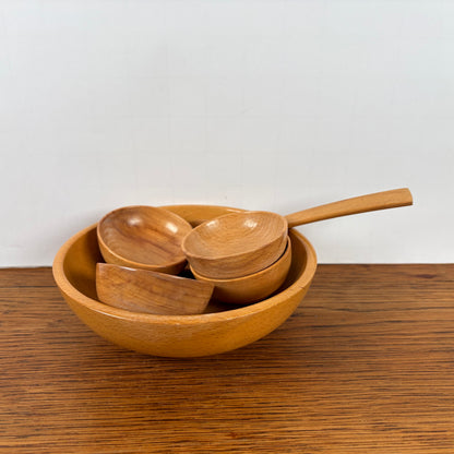 Vintage houten pindaset met lepel