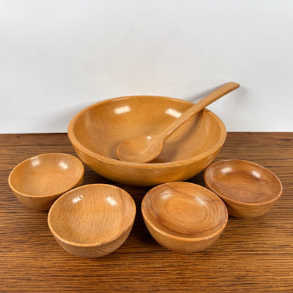 Vintage houten pindaset met lepel