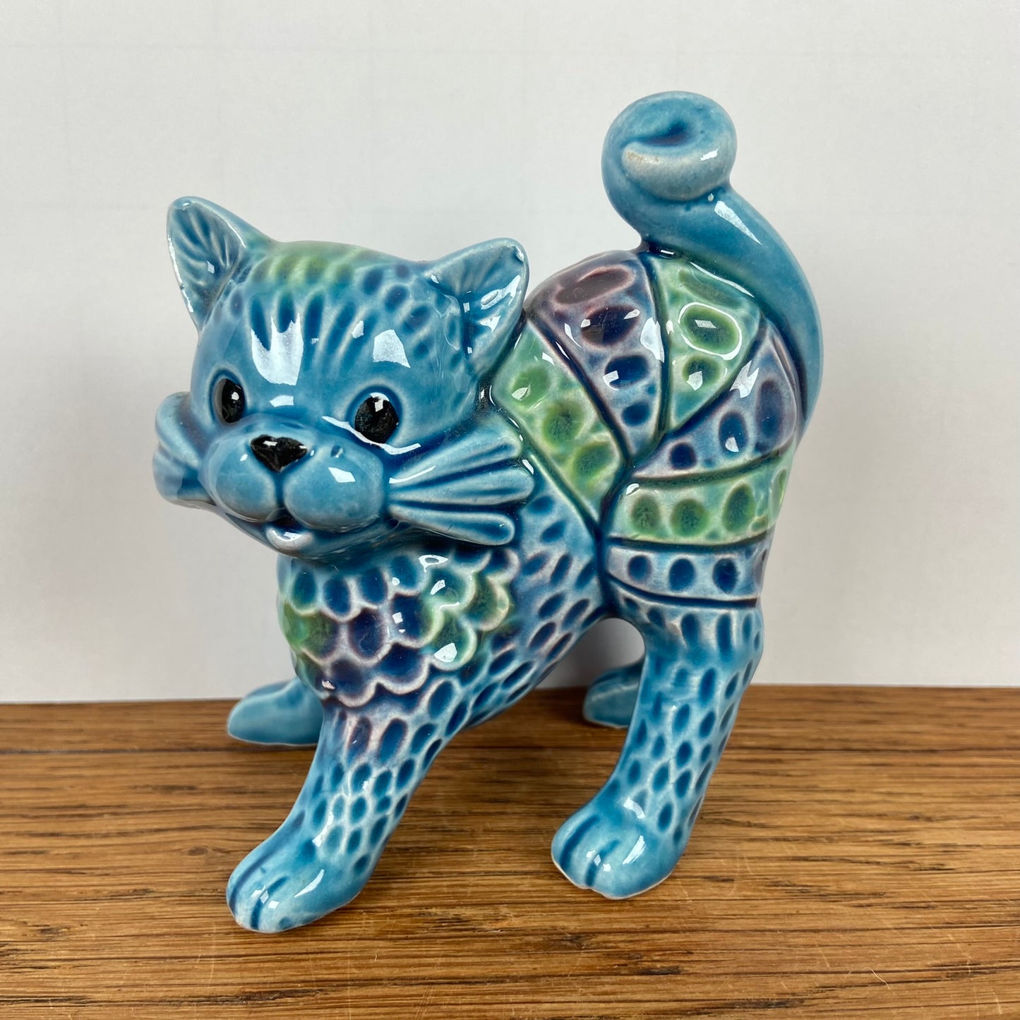 Vintage katten beeldje blauw