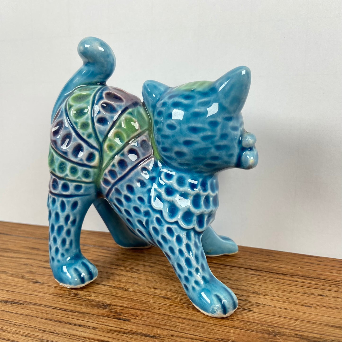 Vintage katten beeldje blauw