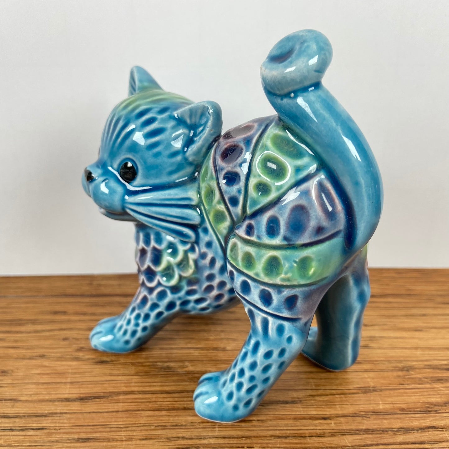 Vintage katten beeldje blauw