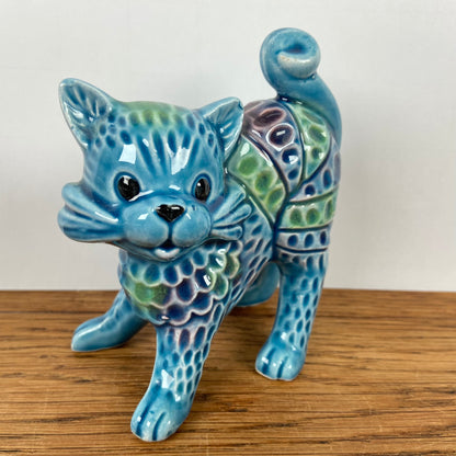 Vintage katten beeldje blauw