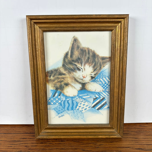 Vintage lijstje slapende kitten