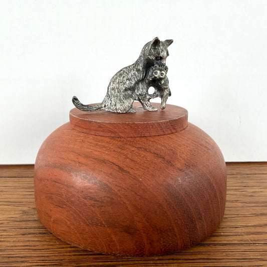 Vintage tinnen kat met kitten