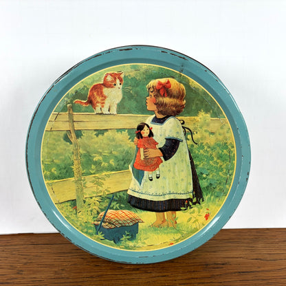 Vintage rond koekjes blik katten