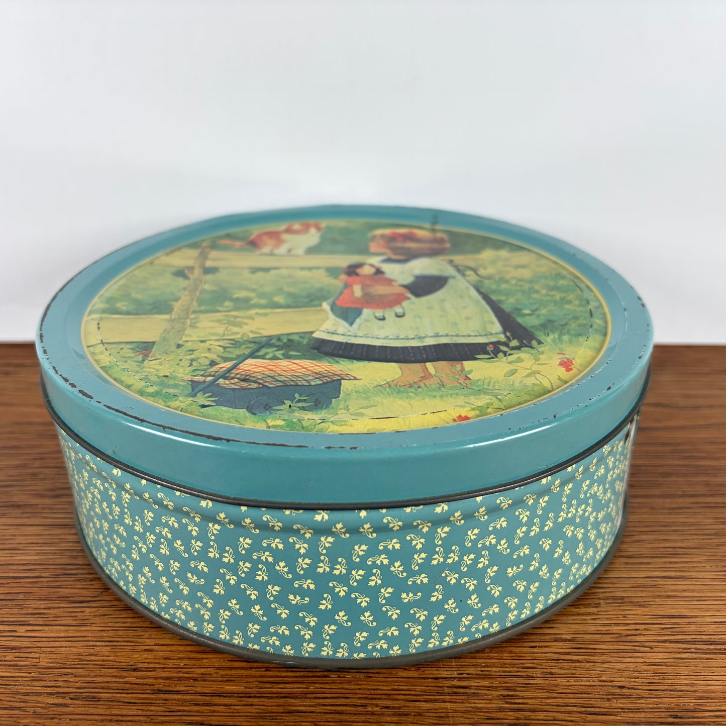 Vintage rond koekjes blik katten