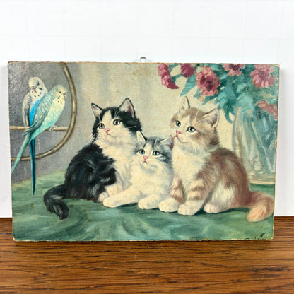 Vintage schilderijtje 3 katten