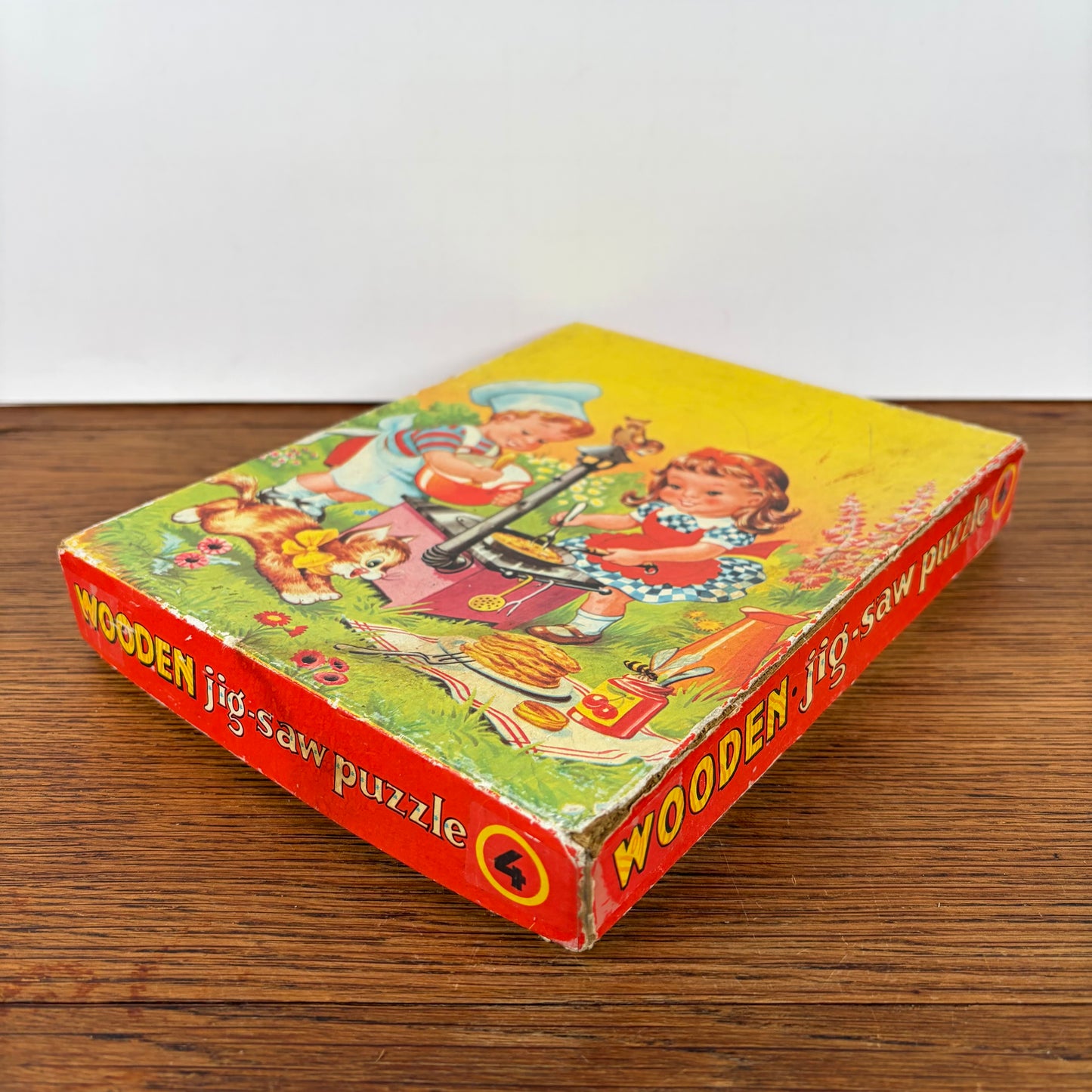 Vintage houten katten puzzel