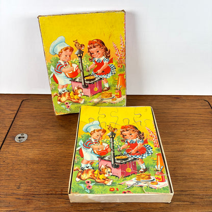 Vintage houten katten puzzel
