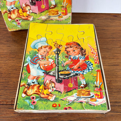 Vintage houten katten puzzel