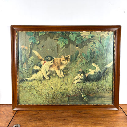 Vintage groot schilderij katten