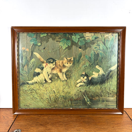 Vintage groot schilderij katten