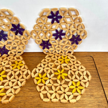 4 vintage houten pannen onderzetters