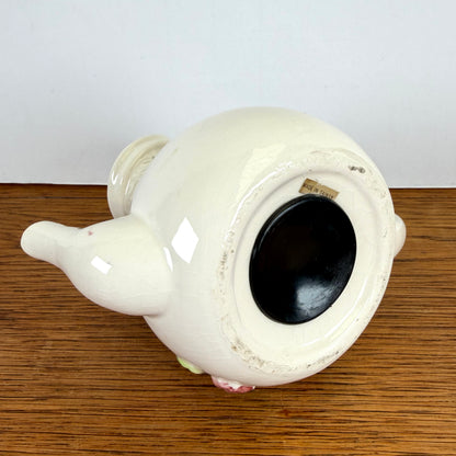 Vintage spaarpot kat in theepot met roosjes